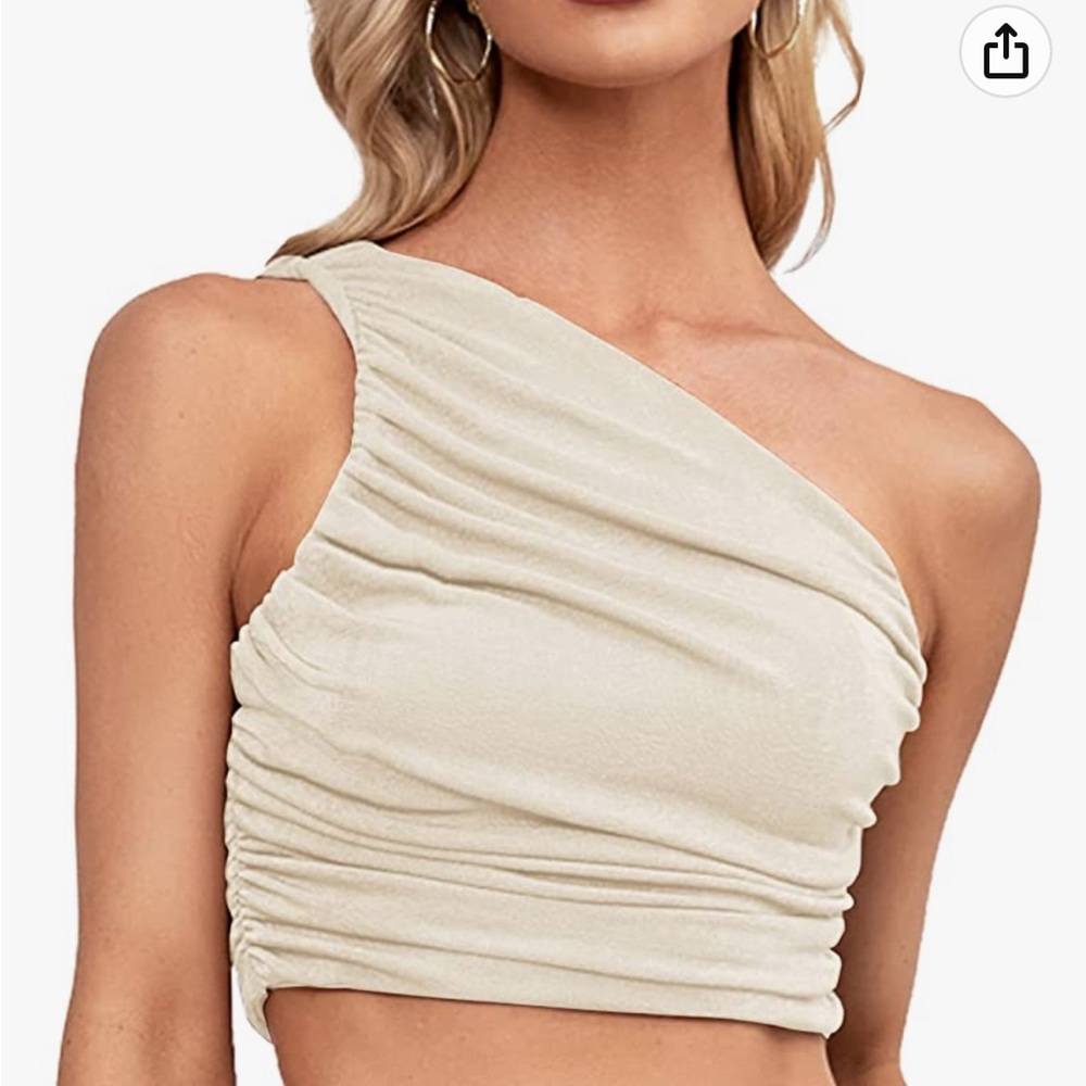 LYANER Women's Sexy Ruched One Shoulder Sleeveless Crop Top Strappy Cami Tank